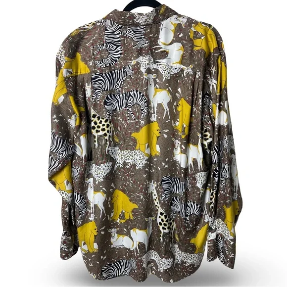 Wilkes Sport by Wilkes Bashford Men's Safari Animal Print Button-Up Shirt Sz 5 - Picture 2 of 8